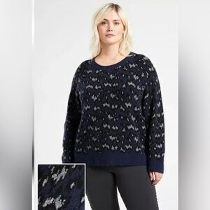 Athleta Navy and Gray Patterned Sweater 1Xl extra fine merino wool